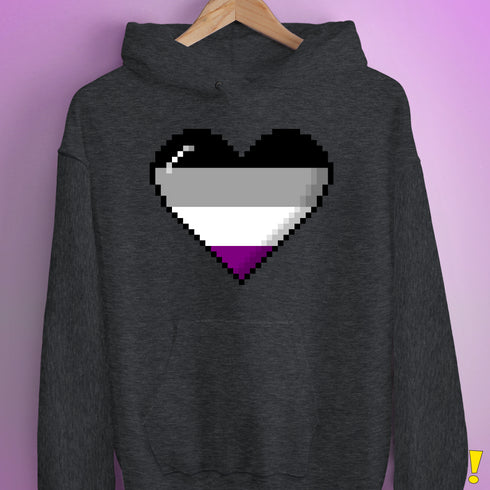 Asexual Pride 8-Bit Pixel Heart Hoodie - Dark Grey Heather